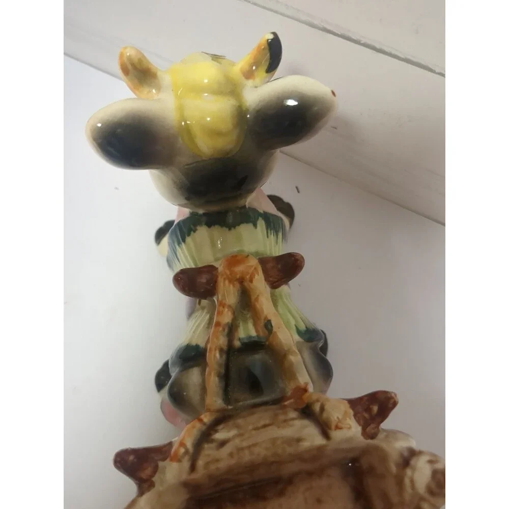 Retro Vintage 50s Kitsch Cow Pulling Cart Ceramic Candy Dish Trinket 10.5
